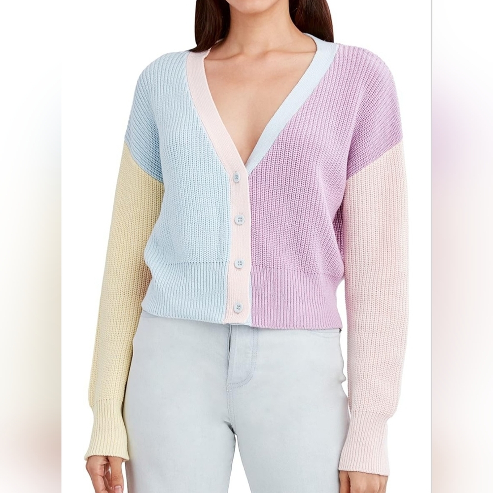 NEW BCBGeneration Colorblock Knit Buttoned Cardigan Size S Pastel Y2K Girlhood
